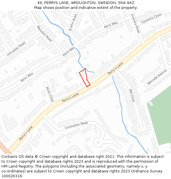 49, PERRYS LANE, WROUGHTON, SWINDON, SN4 9AZ: Location map and indicative extent of plot