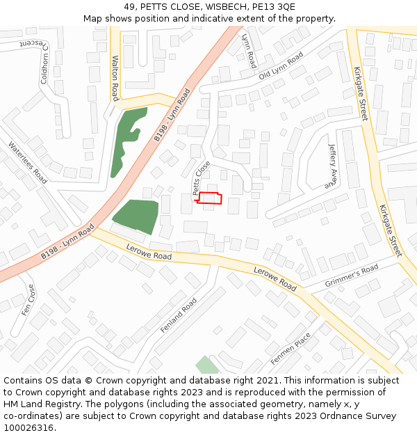 49, PETTS CLOSE, WISBECH, PE13 3QE: Location map and indicative extent of plot