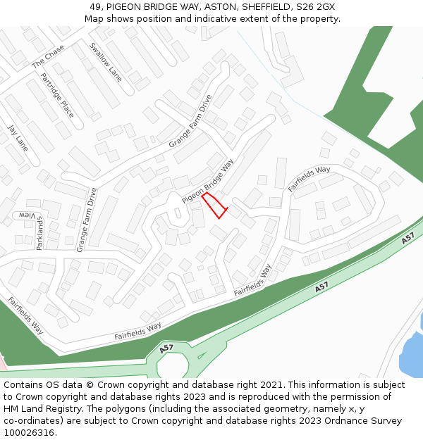 49, PIGEON BRIDGE WAY, ASTON, SHEFFIELD, S26 2GX: Location map and indicative extent of plot