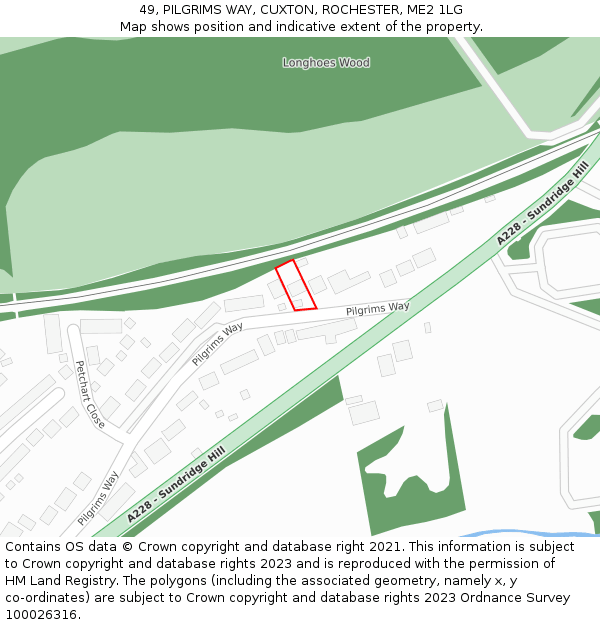 49, PILGRIMS WAY, CUXTON, ROCHESTER, ME2 1LG: Location map and indicative extent of plot