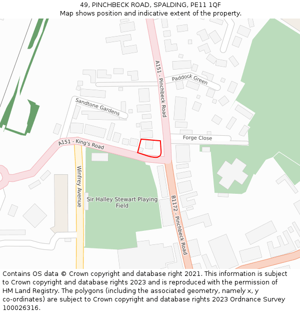 49, PINCHBECK ROAD, SPALDING, PE11 1QF: Location map and indicative extent of plot