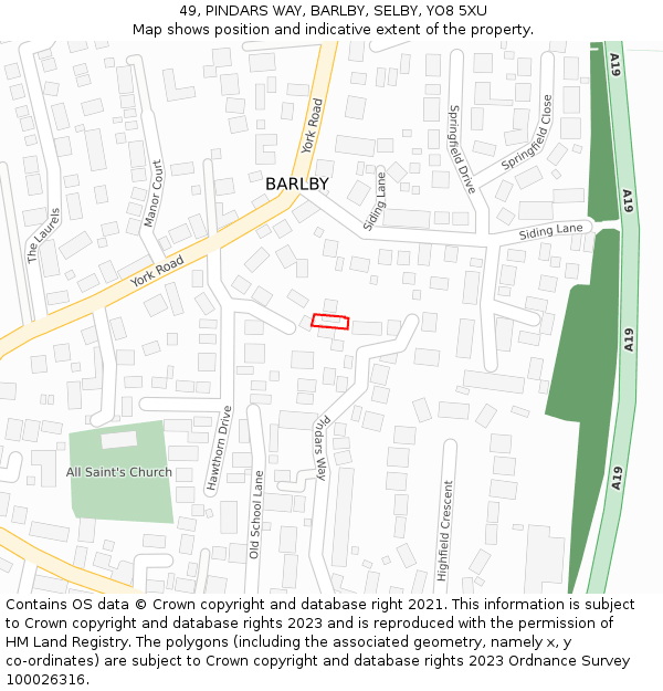 49, PINDARS WAY, BARLBY, SELBY, YO8 5XU: Location map and indicative extent of plot