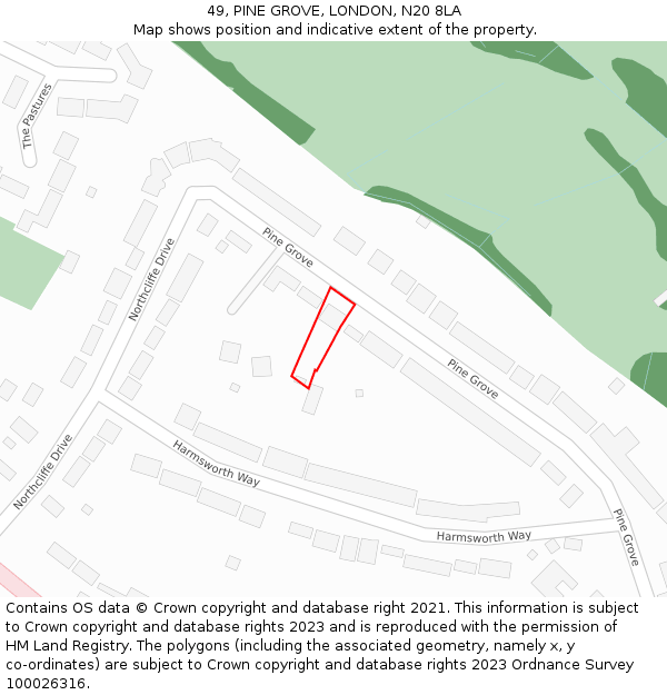 49, PINE GROVE, LONDON, N20 8LA: Location map and indicative extent of plot
