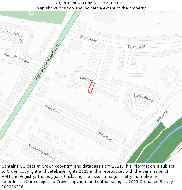 49, PINEVIEW, BIRMINGHAM, B31 2RD: Location map and indicative extent of plot