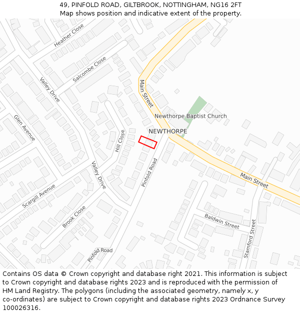 49, PINFOLD ROAD, GILTBROOK, NOTTINGHAM, NG16 2FT: Location map and indicative extent of plot
