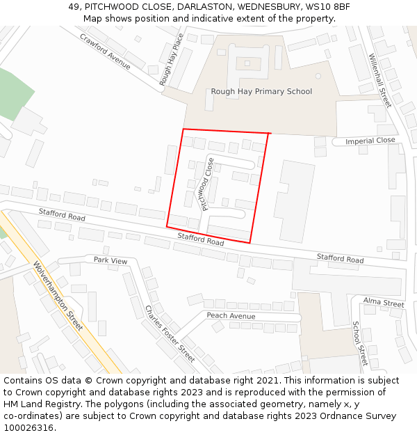 49, PITCHWOOD CLOSE, DARLASTON, WEDNESBURY, WS10 8BF: Location map and indicative extent of plot