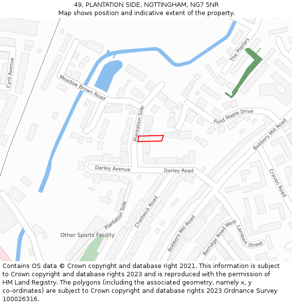 49, PLANTATION SIDE, NOTTINGHAM, NG7 5NR: Location map and indicative extent of plot