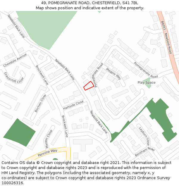 49, POMEGRANATE ROAD, CHESTERFIELD, S41 7BL: Location map and indicative extent of plot