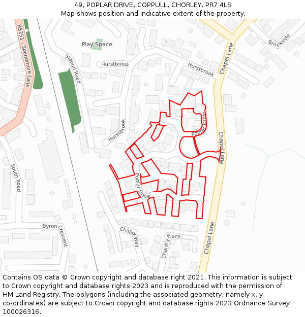 49, POPLAR DRIVE, COPPULL, CHORLEY, PR7 4LS: Location map and indicative extent of plot