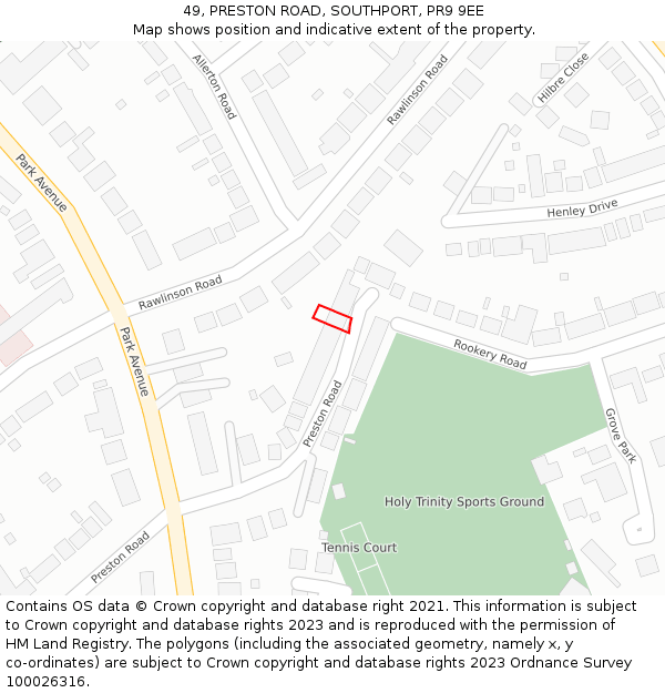 49, PRESTON ROAD, SOUTHPORT, PR9 9EE: Location map and indicative extent of plot