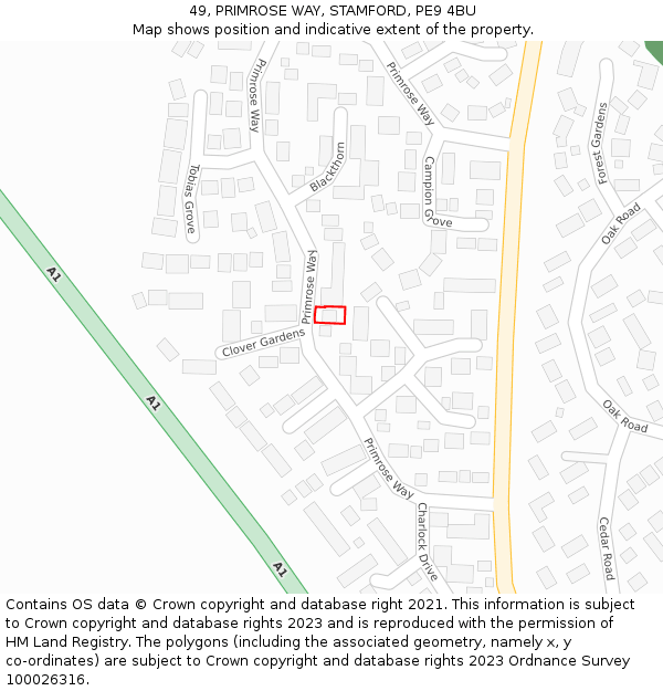 49, PRIMROSE WAY, STAMFORD, PE9 4BU: Location map and indicative extent of plot