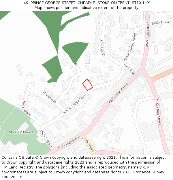 49, PRINCE GEORGE STREET, CHEADLE, STOKE-ON-TRENT, ST10 1HX: Location map and indicative extent of plot