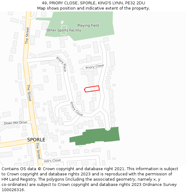 49, PRIORY CLOSE, SPORLE, KING'S LYNN, PE32 2DU: Location map and indicative extent of plot