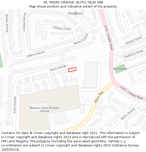 49, PRIORY GRANGE, BLYTH, NE24 5BB: Location map and indicative extent of plot