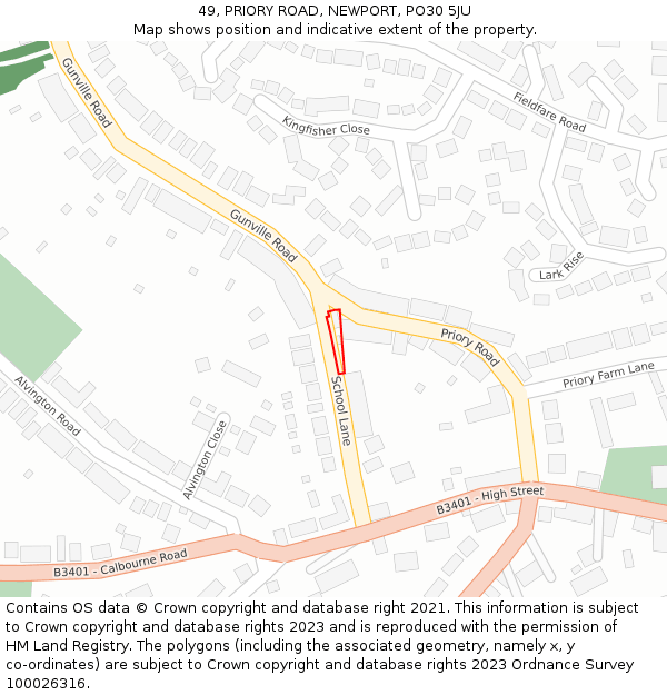 49, PRIORY ROAD, NEWPORT, PO30 5JU: Location map and indicative extent of plot