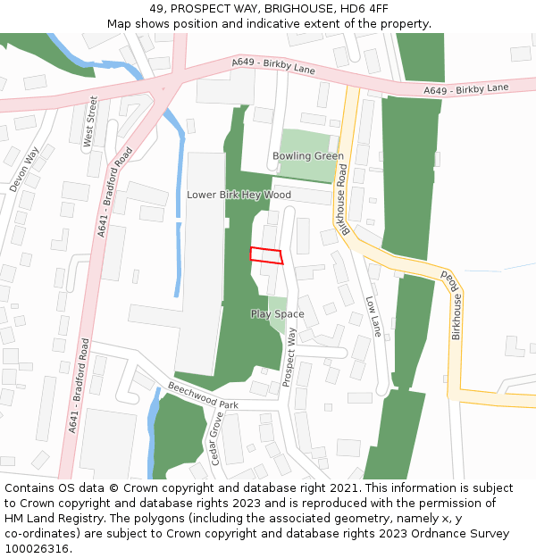 49, PROSPECT WAY, BRIGHOUSE, HD6 4FF: Location map and indicative extent of plot