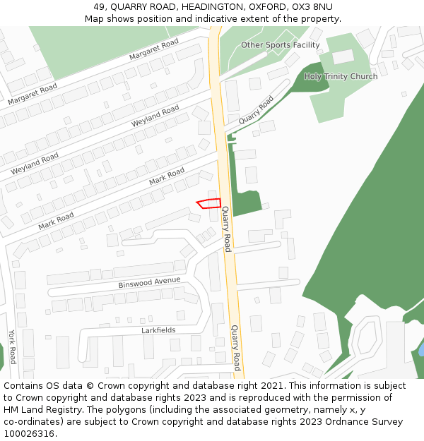 49, QUARRY ROAD, HEADINGTON, OXFORD, OX3 8NU: Location map and indicative extent of plot