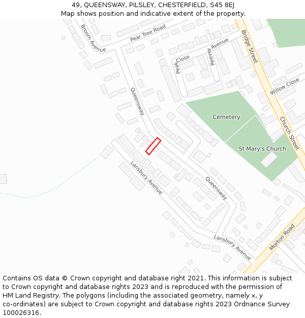 49, QUEENSWAY, PILSLEY, CHESTERFIELD, S45 8EJ: Location map and indicative extent of plot