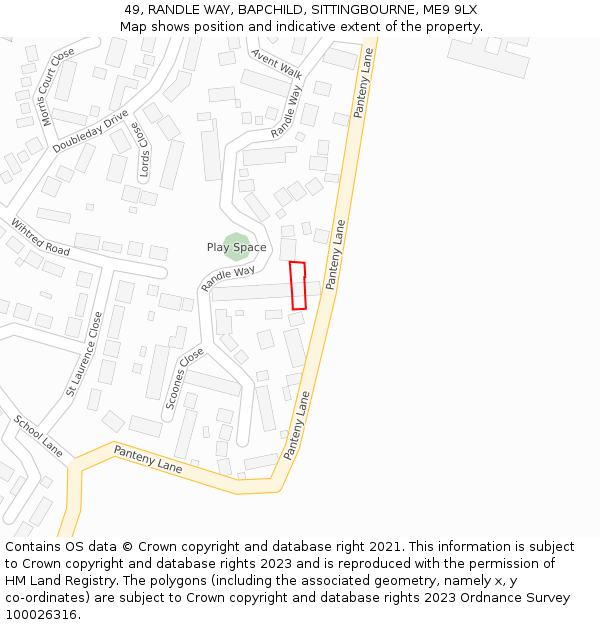 49, RANDLE WAY, BAPCHILD, SITTINGBOURNE, ME9 9LX: Location map and indicative extent of plot