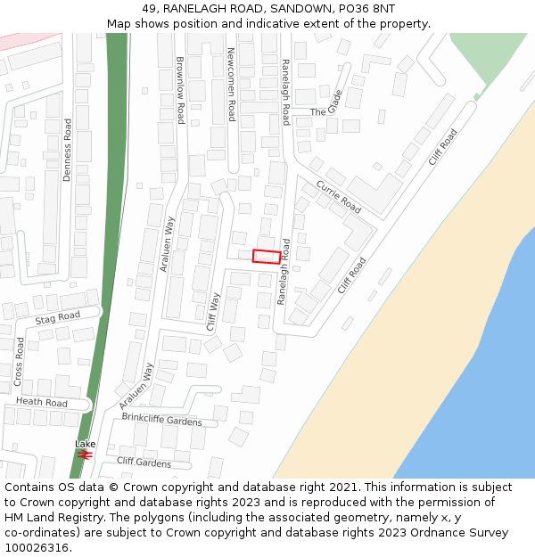 49, RANELAGH ROAD, SANDOWN, PO36 8NT: Location map and indicative extent of plot