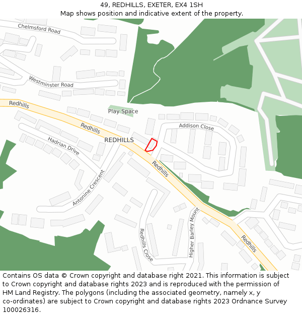 49, REDHILLS, EXETER, EX4 1SH: Location map and indicative extent of plot