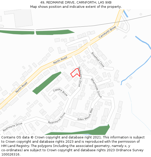 49, REDMAYNE DRIVE, CARNFORTH, LA5 9XB: Location map and indicative extent of plot