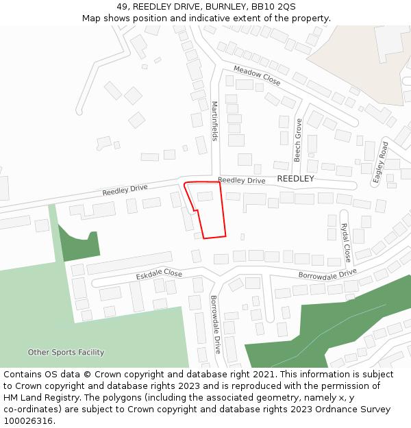 49, REEDLEY DRIVE, BURNLEY, BB10 2QS: Location map and indicative extent of plot