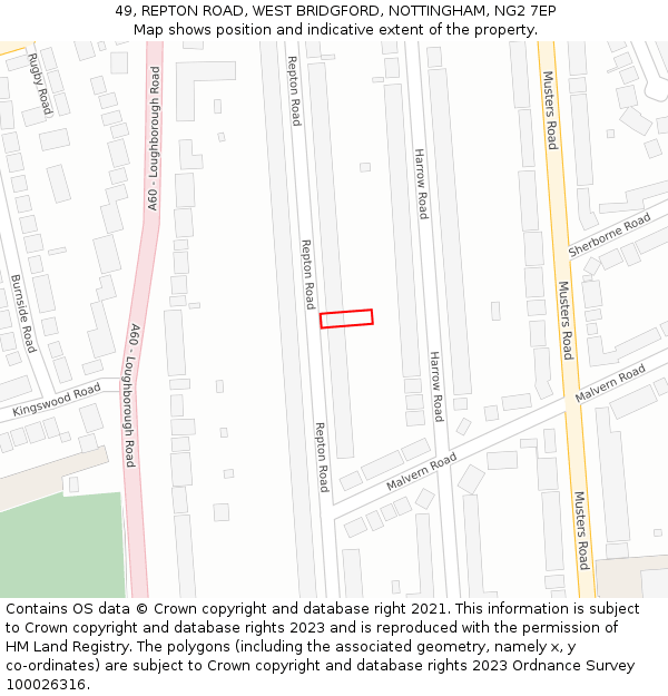 49, REPTON ROAD, WEST BRIDGFORD, NOTTINGHAM, NG2 7EP: Location map and indicative extent of plot