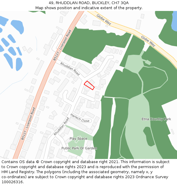 49, RHUDDLAN ROAD, BUCKLEY, CH7 3QA: Location map and indicative extent of plot