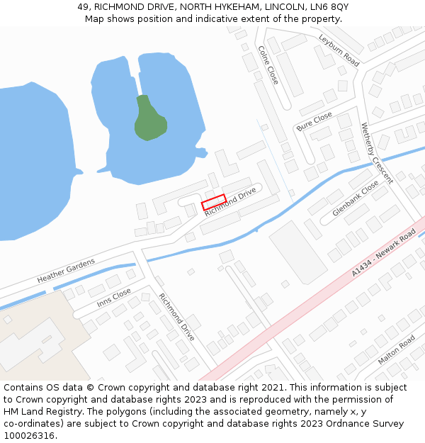49, RICHMOND DRIVE, NORTH HYKEHAM, LINCOLN, LN6 8QY: Location map and indicative extent of plot