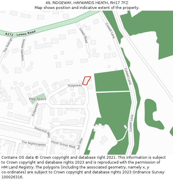 49, RIDGEWAY, HAYWARDS HEATH, RH17 7FZ: Location map and indicative extent of plot