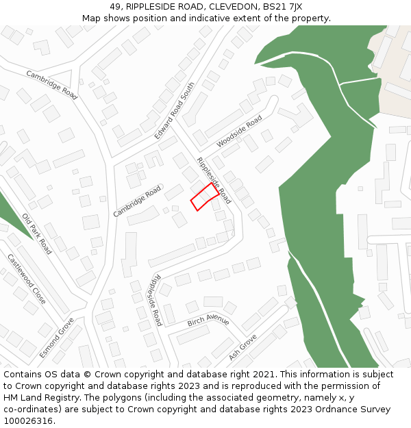 49, RIPPLESIDE ROAD, CLEVEDON, BS21 7JX: Location map and indicative extent of plot