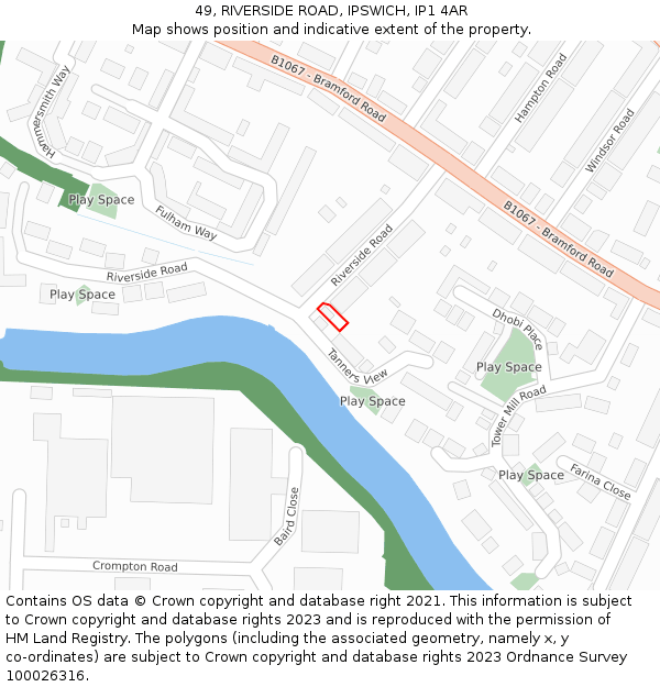 49, RIVERSIDE ROAD, IPSWICH, IP1 4AR: Location map and indicative extent of plot