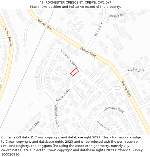 49, ROCHESTER CRESCENT, CREWE, CW1 5YF: Location map and indicative extent of plot