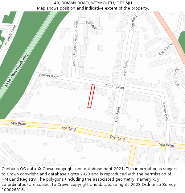 49, ROMAN ROAD, WEYMOUTH, DT3 5JH: Location map and indicative extent of plot