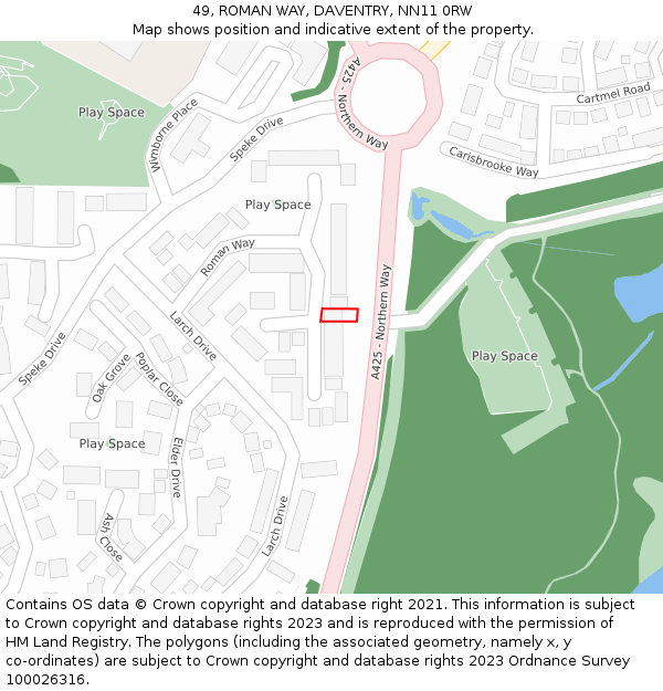 49, ROMAN WAY, DAVENTRY, NN11 0RW: Location map and indicative extent of plot