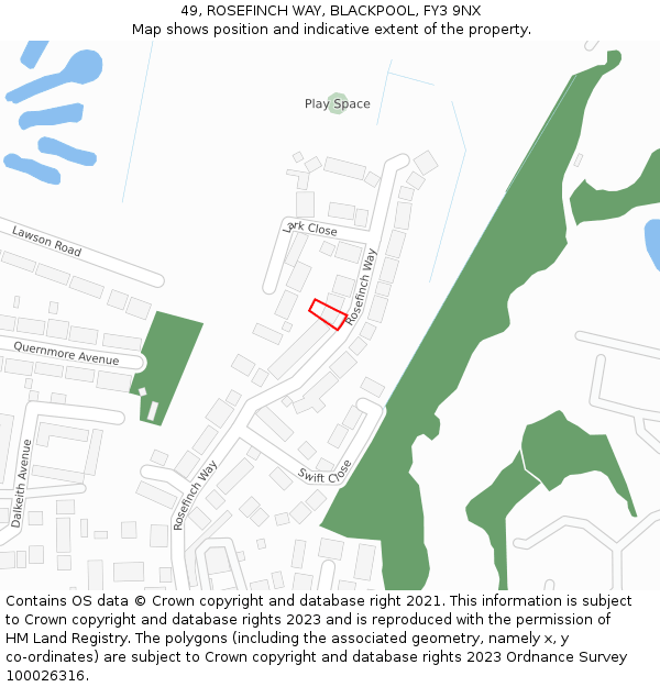 49, ROSEFINCH WAY, BLACKPOOL, FY3 9NX: Location map and indicative extent of plot