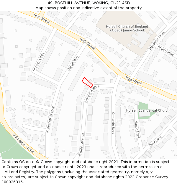 49, ROSEHILL AVENUE, WOKING, GU21 4SD: Location map and indicative extent of plot