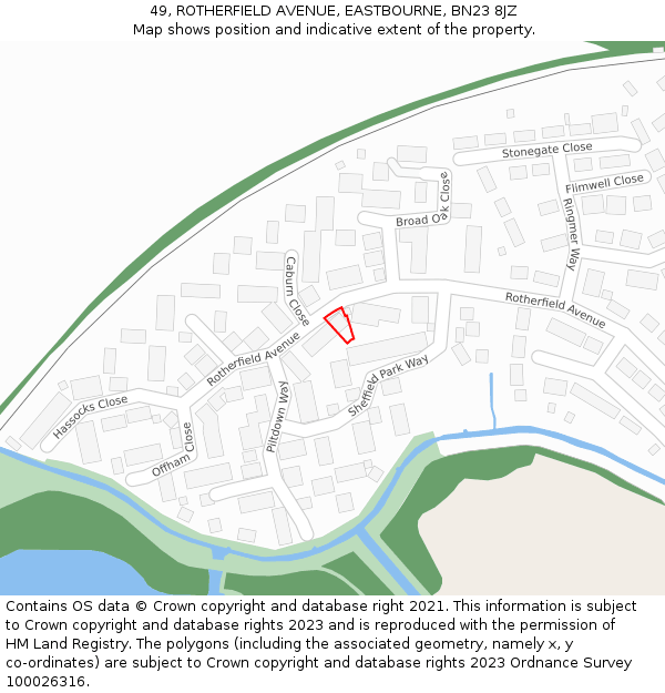 49, ROTHERFIELD AVENUE, EASTBOURNE, BN23 8JZ: Location map and indicative extent of plot