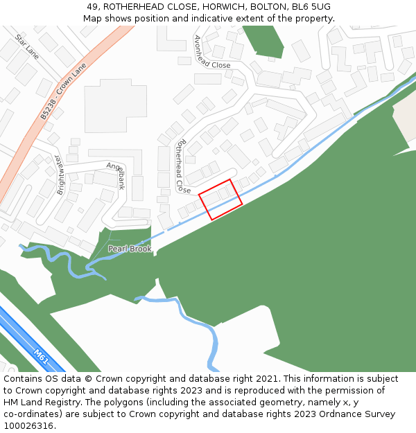 49, ROTHERHEAD CLOSE, HORWICH, BOLTON, BL6 5UG: Location map and indicative extent of plot