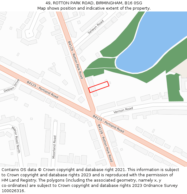 49, ROTTON PARK ROAD, BIRMINGHAM, B16 0SG: Location map and indicative extent of plot