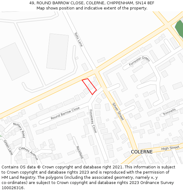 49, ROUND BARROW CLOSE, COLERNE, CHIPPENHAM, SN14 8EF: Location map and indicative extent of plot