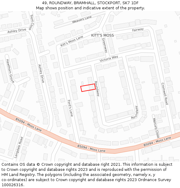 49, ROUNDWAY, BRAMHALL, STOCKPORT, SK7 1DF: Location map and indicative extent of plot