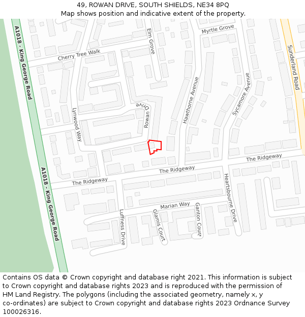 49, ROWAN DRIVE, SOUTH SHIELDS, NE34 8PQ: Location map and indicative extent of plot
