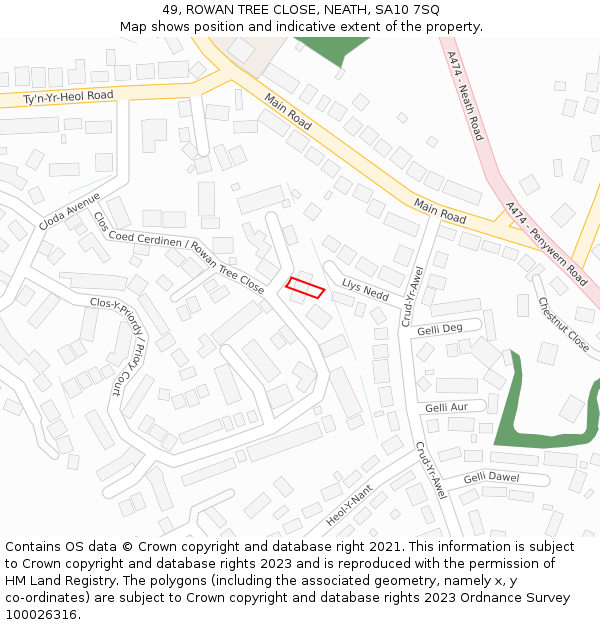 49, ROWAN TREE CLOSE, NEATH, SA10 7SQ: Location map and indicative extent of plot