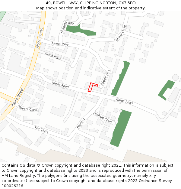 49, ROWELL WAY, CHIPPING NORTON, OX7 5BD: Location map and indicative extent of plot