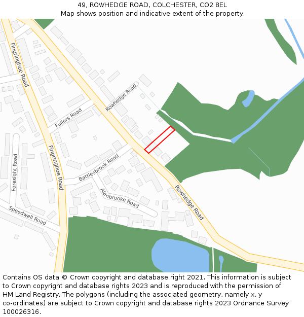 49, ROWHEDGE ROAD, COLCHESTER, CO2 8EL: Location map and indicative extent of plot