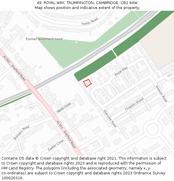 49, ROYAL WAY, TRUMPINGTON, CAMBRIDGE, CB2 9AW: Location map and indicative extent of plot