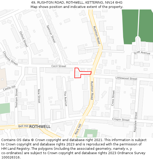 49, RUSHTON ROAD, ROTHWELL, KETTERING, NN14 6HG: Location map and indicative extent of plot