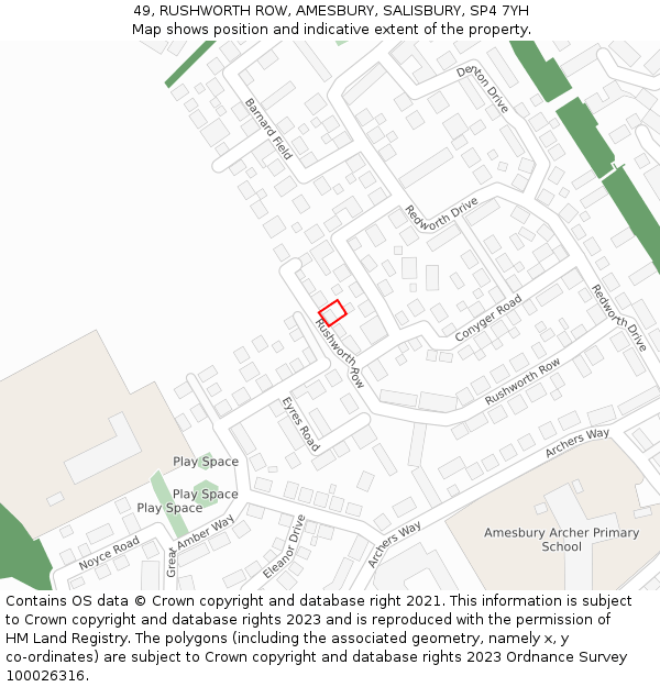 49, RUSHWORTH ROW, AMESBURY, SALISBURY, SP4 7YH: Location map and indicative extent of plot